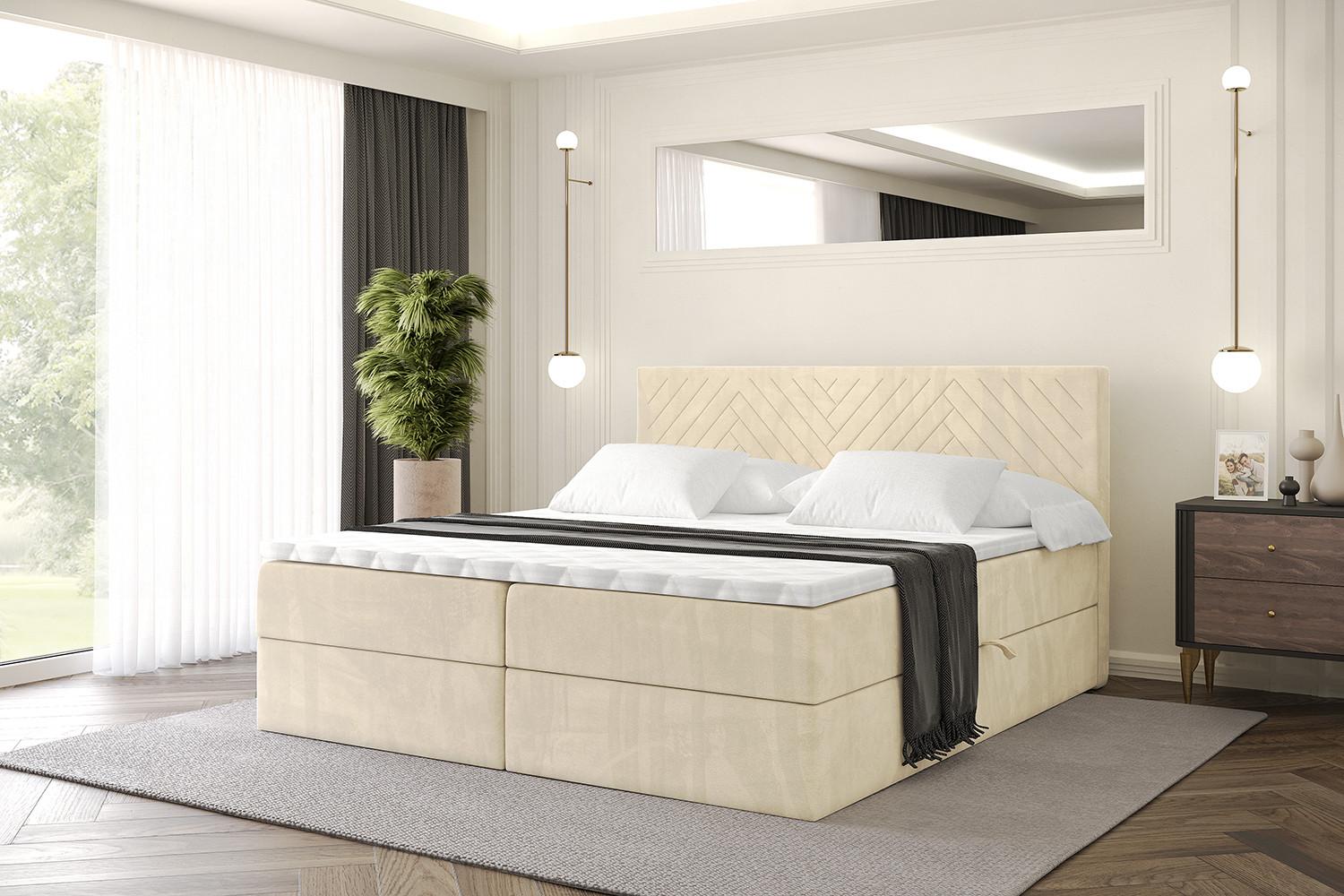 BOXBETT mit Matratze H3 und Lattenrost - VEXA - 160x200 - Beige Monolith Holzwerkstoff ALTDECOR Möbel > Betten > Boxspringbetten Beige