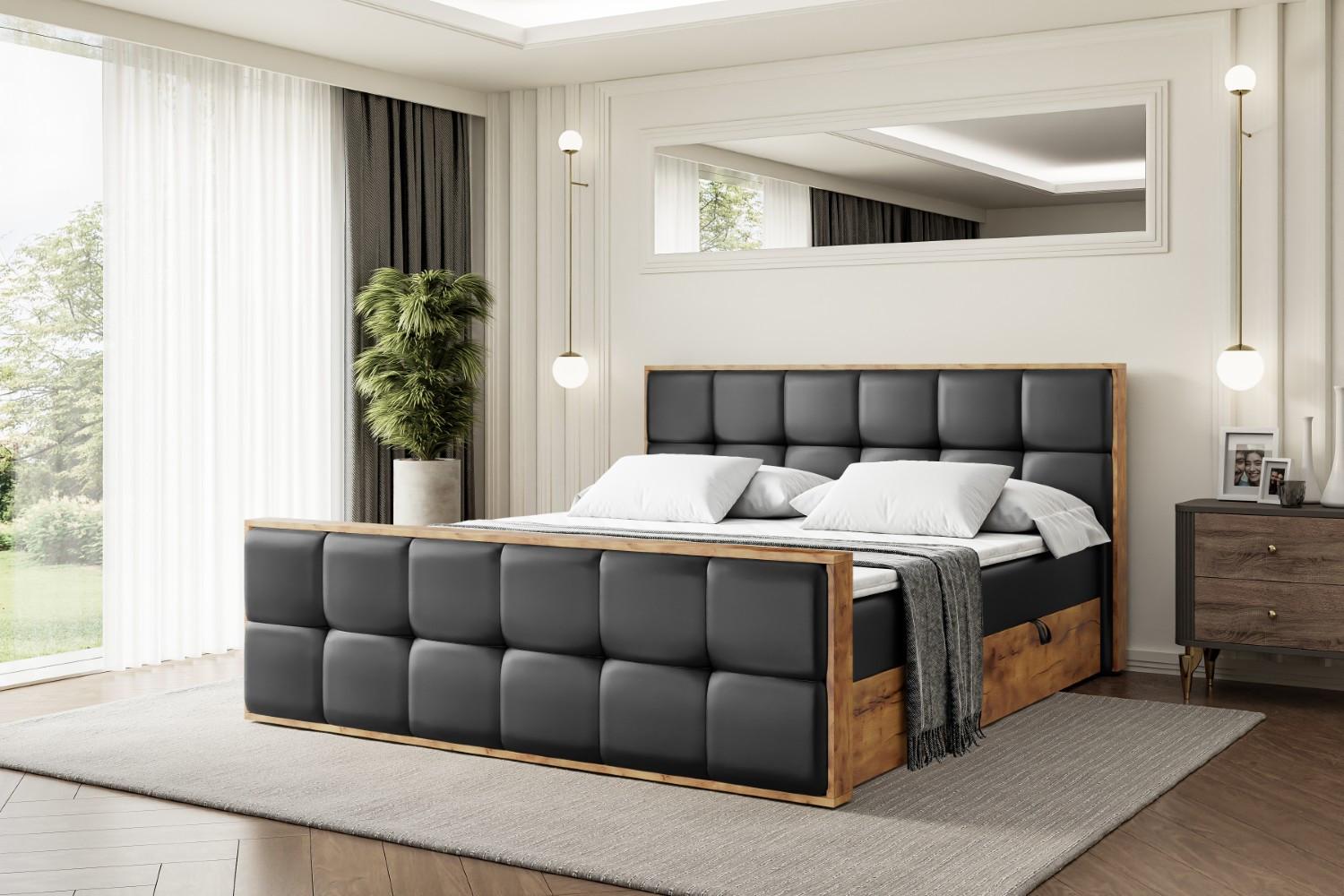 BOXBETT mit Matratze H4 und Lattenrost - LOLLI7-Z - 200x200 - Schwarz Kunstleder Holzwerkstoff ALTDECOR Möbel > Betten > Boxspringbetten Schwarz