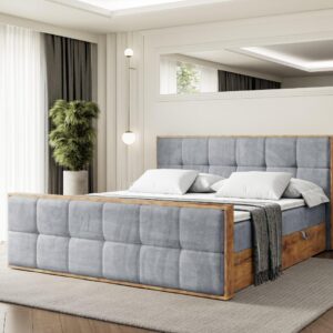 BOXBETT mit Matratze H4 und Lattenrost - LOLLI7-Z - 200x200 - Grau Casablanca Holzwerkstoff ALTDECOR Möbel > Betten > Boxspringbetten Grau