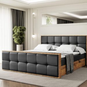 wohnli-moebel-suche-800001953559-1 BOXBETT mit Matratze H4 und Lattenrost - LOLLI7-Z - 140x200 - Schwarz Kunstleder Holzwerkstoff ALTDECOR Möbel > Betten > Boxspringbetten Schwarz
