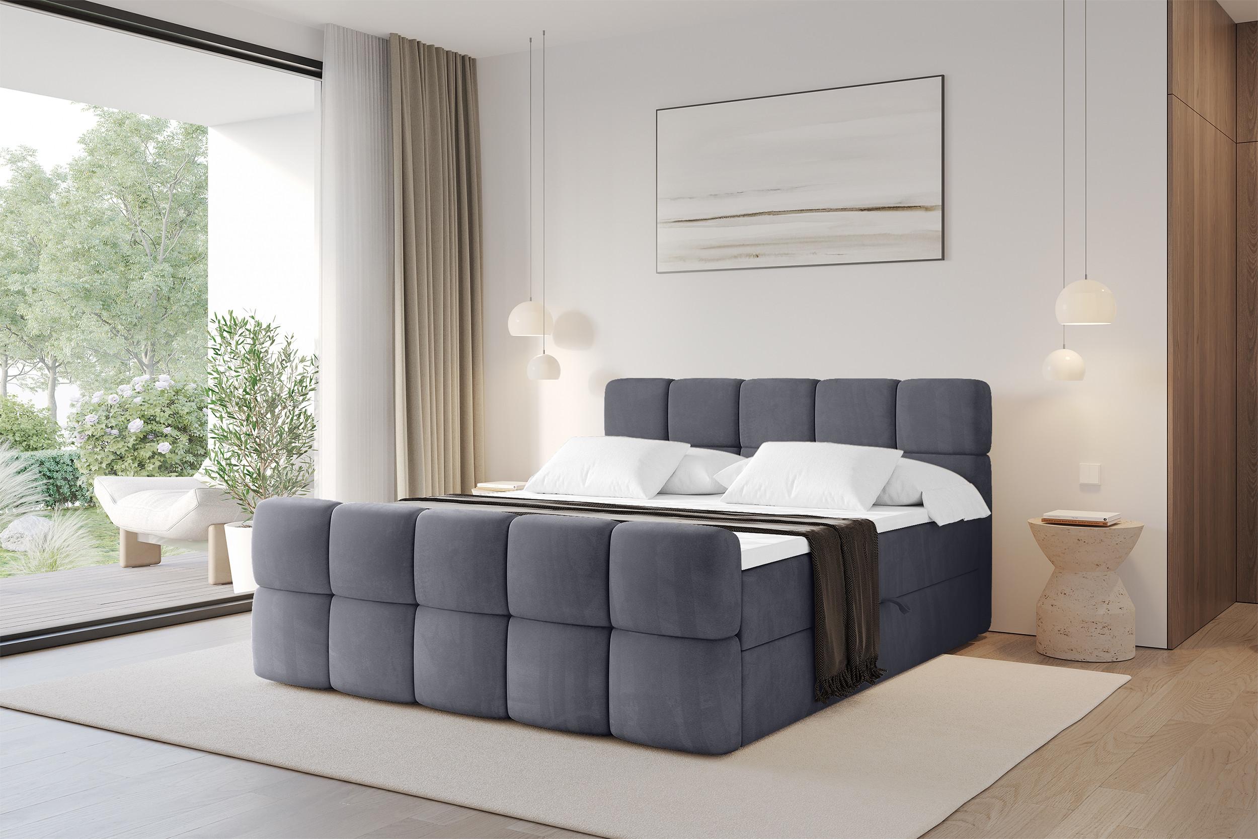 BOXBETT mit Matratze H4 - FAMA-Z - 180x200 cm Dunkelgrau Casablanca Holzwerkstoff ALTDECOR Möbel > Betten > Boxspringbetten Grau