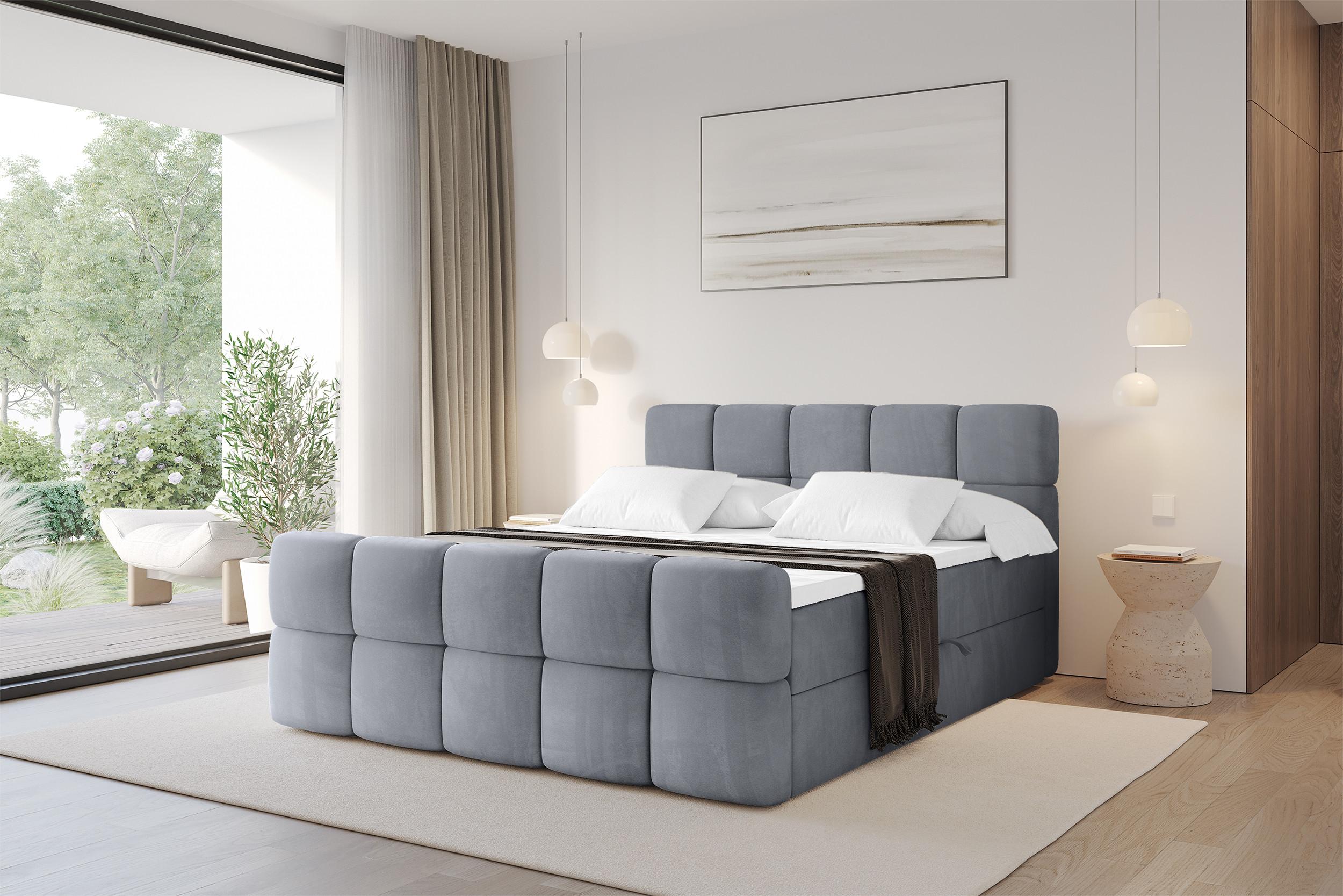 BOXBETT mit Matratze H4 - FAMA-Z - 160x200 cm Grau Casablanca Holzwerkstoff ALTDECOR Möbel > Betten > Boxspringbetten Grau
