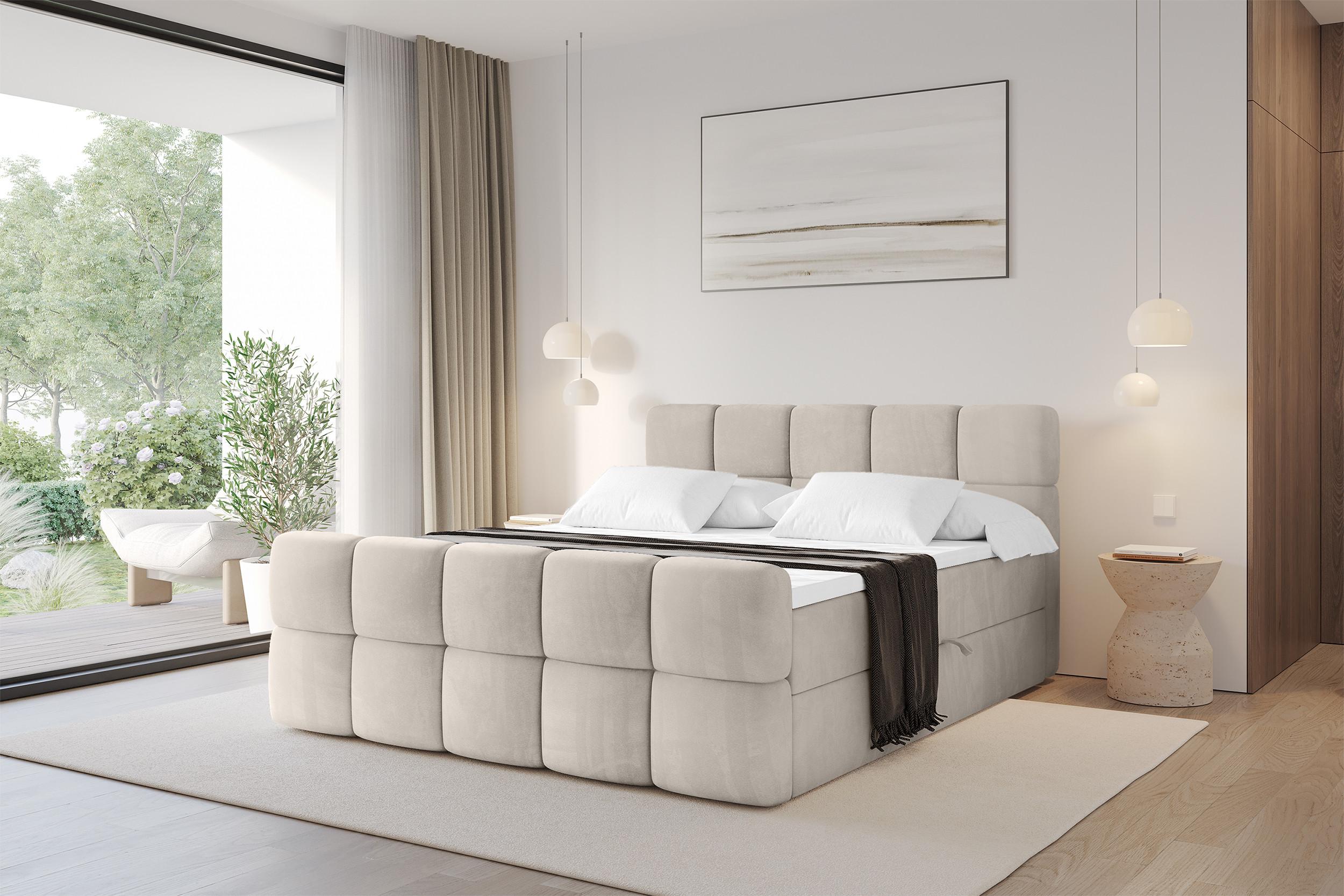 BOXBETT mit Matratze H4 - FAMA-Z - 200x200 cm Beige Casablanca Holzwerkstoff ALTDECOR Möbel > Betten > Boxspringbetten Beige