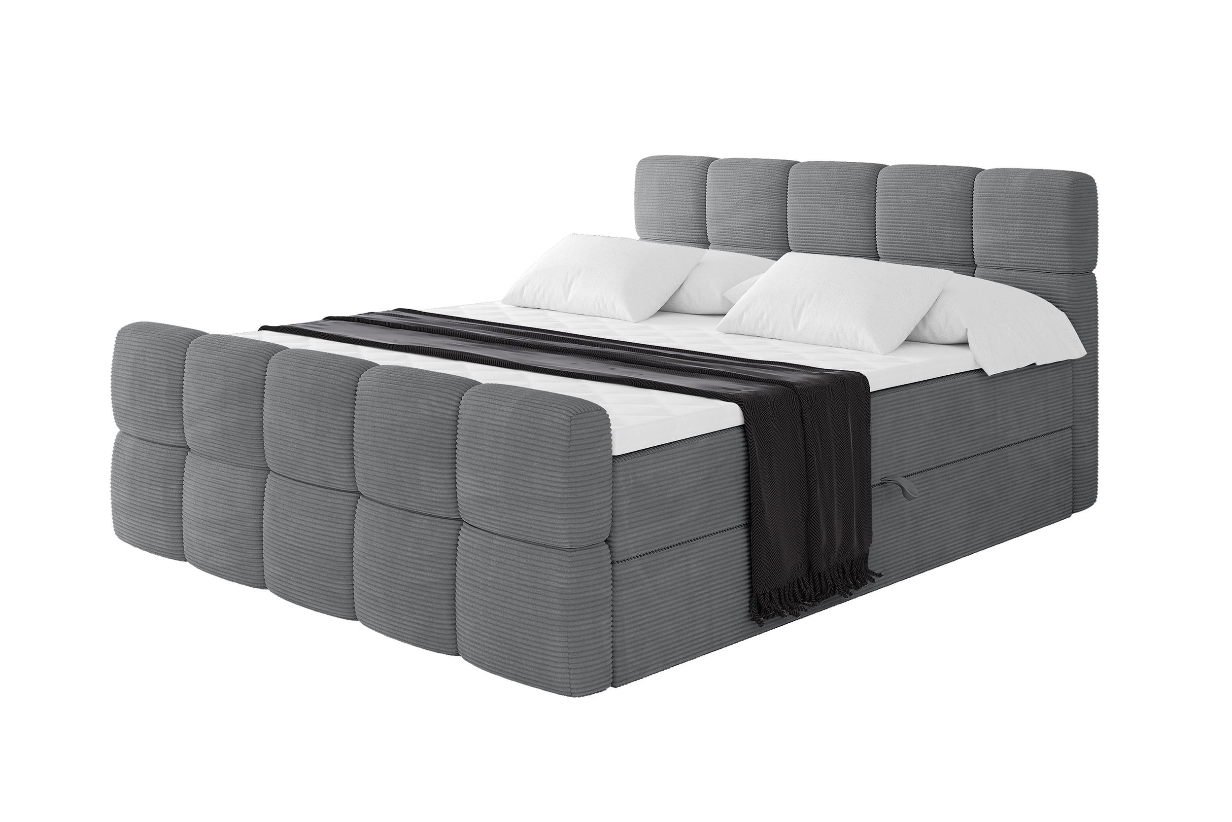 Wohnli Möbelsuche - BOXBETT mit Matratze H4 - FAMA-Z - 200x200 cm Dunkelgrau Poso