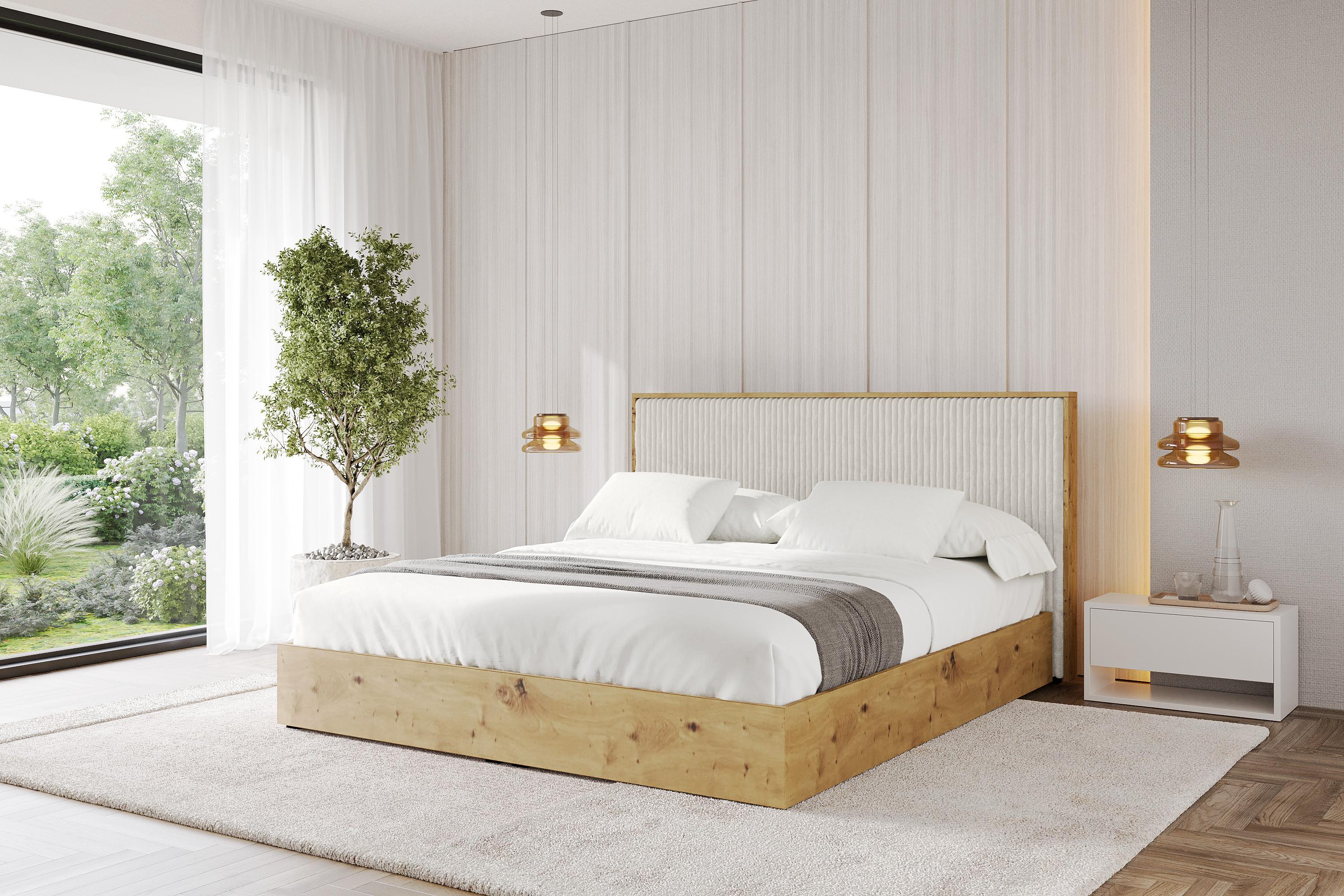 Boxbett mit Kopfteill und Stauraum mit Matratze H3/H4 - ENZO10 200x200 Creme