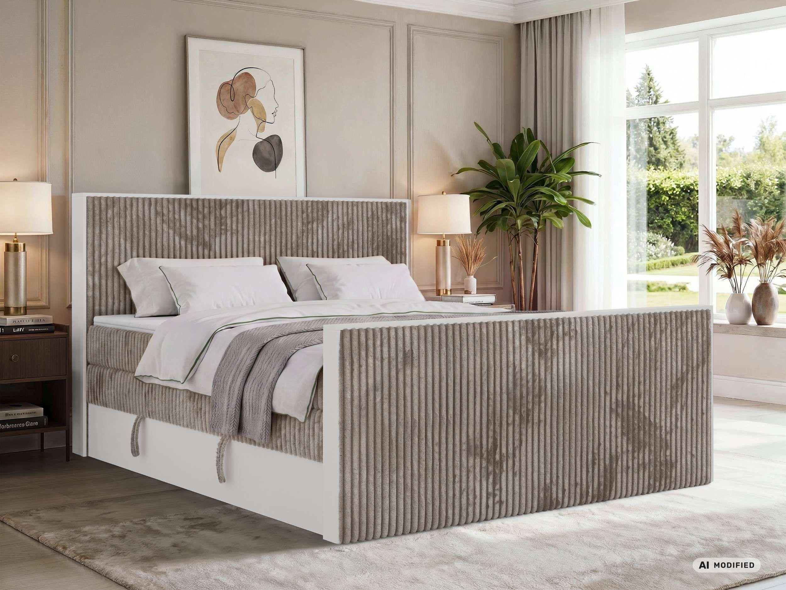 BOXSPRINGBETT TRAVIT KING DUO 140/200 - Hellbraun Cord - Topper T25 - H4 Textil MKS Möbel > Betten > Boxspringbetten Braun