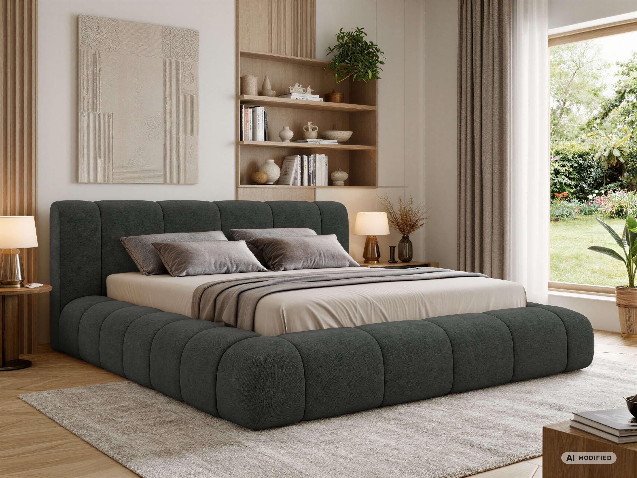 POLSTERBETT NUBEA CLASSIC 180/200 - Dunkelgrau Struktur - Pocket-Matratze Textil MKS Möbel > Betten > Polsterbetten Grau