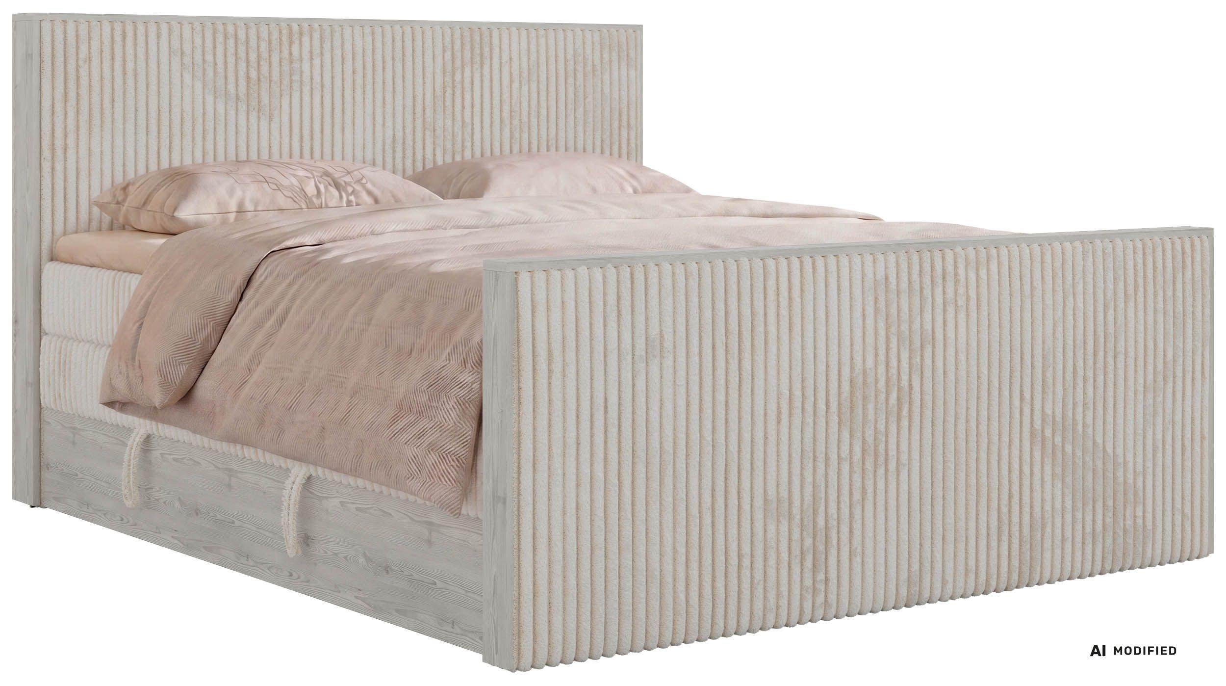 Wohnli Möbelsuche - BOXSPRINGBETT NORDIC KING DUO 200/200 - Beige Cord - Topper Visco - H4