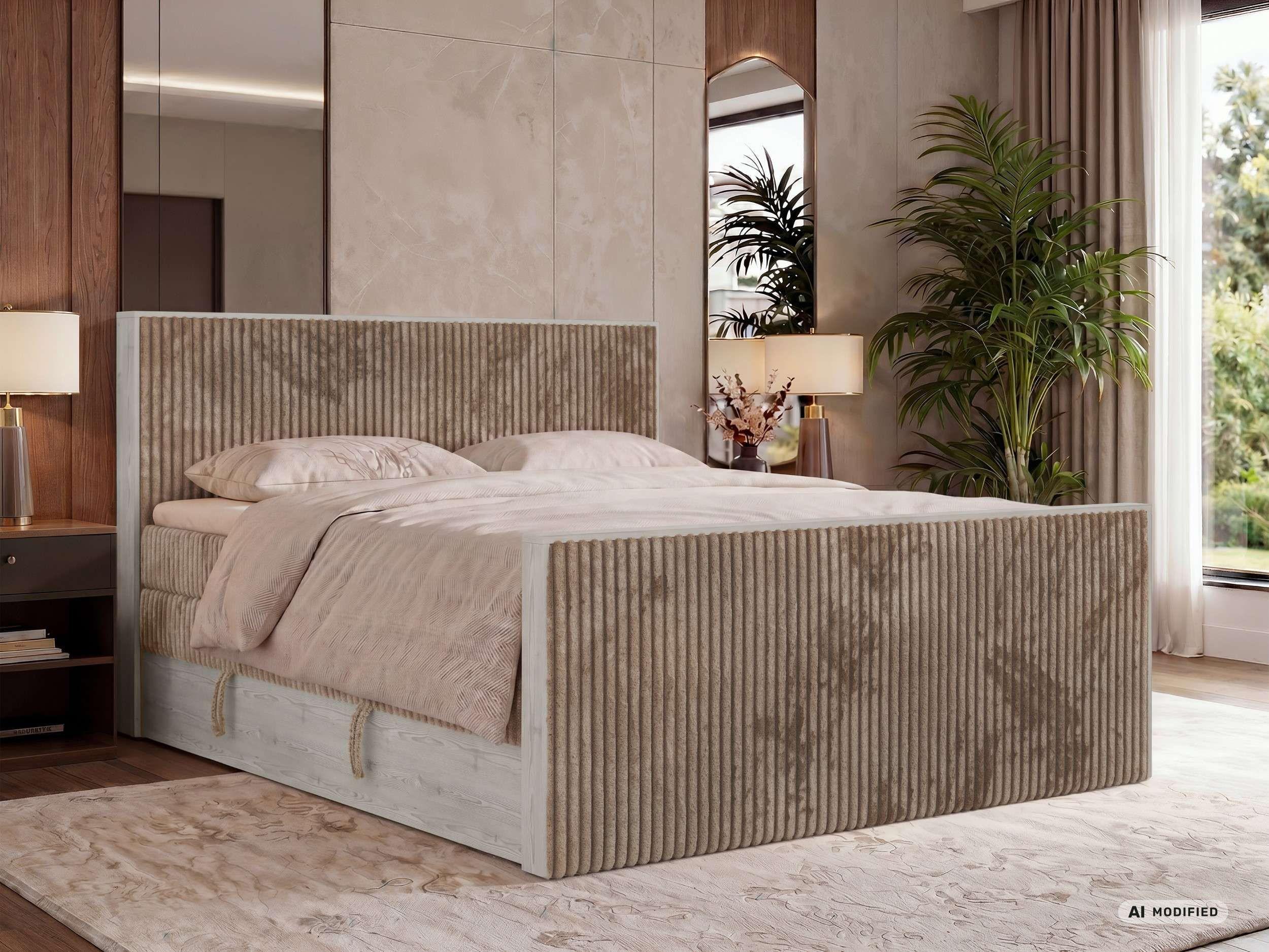 BOXSPRINGBETT NORDIC KING DUO 200/200 - Braun Cord - Topper Visco - H3 Textil MKS Möbel > Betten > Boxspringbetten Braun