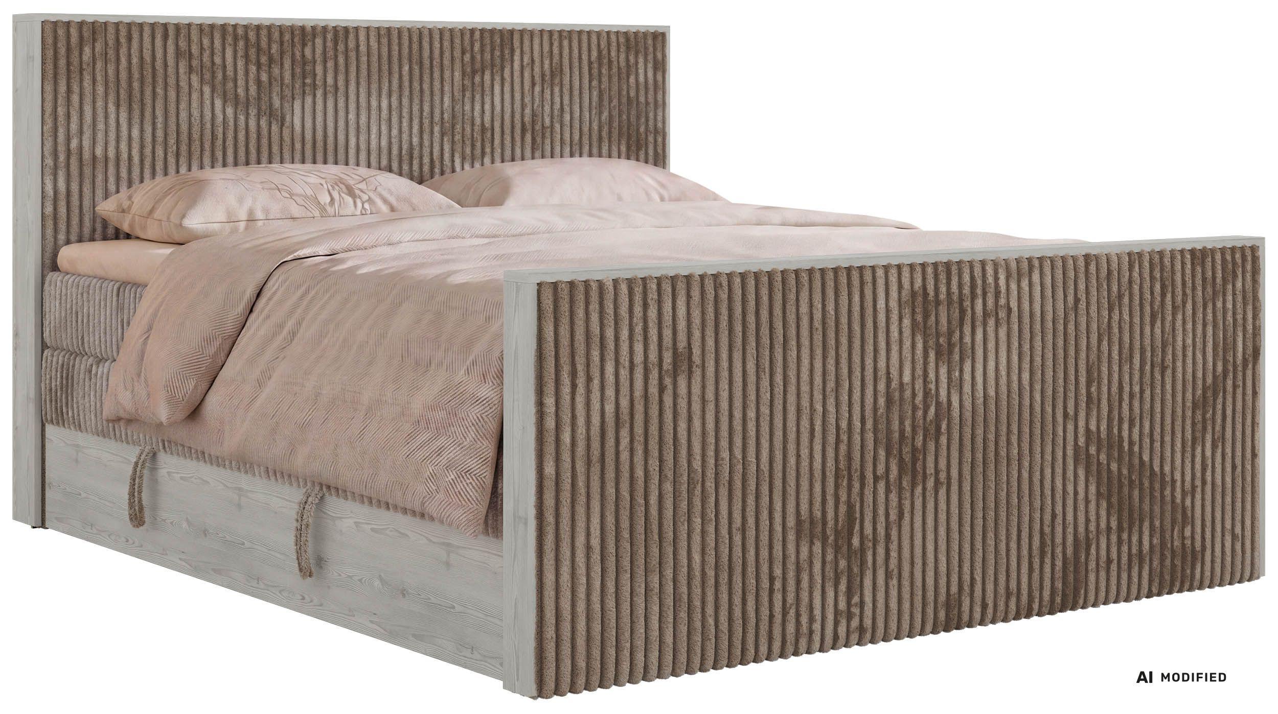 Wohnli Möbelsuche - BOXSPRINGBETT NORDIC KING DUO 200/200 - Braun Cord - Topper Visco - H3