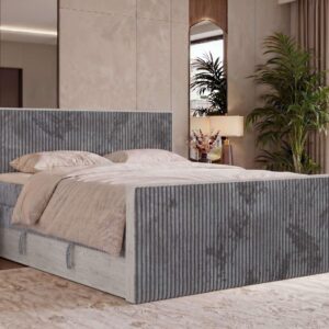 wohnli-moebel-suche-800001965625-1 BOXSPRINGBETT NORDIC KING DUO 200/200 - Grau Cord - Topper Visco - H3 Textil MKS Möbel > Betten > Boxspringbetten Grau