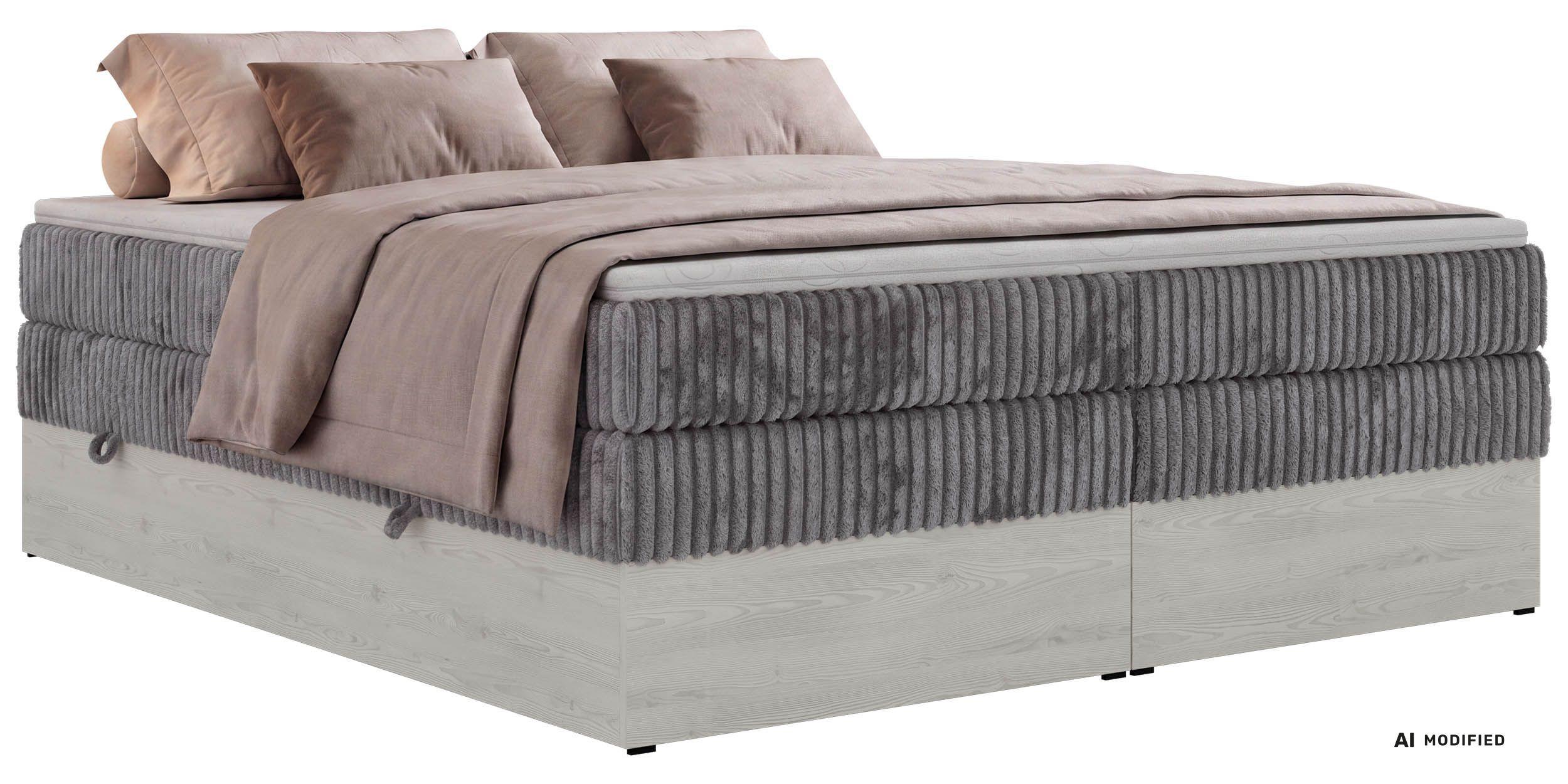 wohnli-moebel-suche-800001965675 Wohnli Möbelsuche - BOXSPRINGBETT NORDIC ZERO KING 200/200 - Grau Cord - Topper T25 - H3