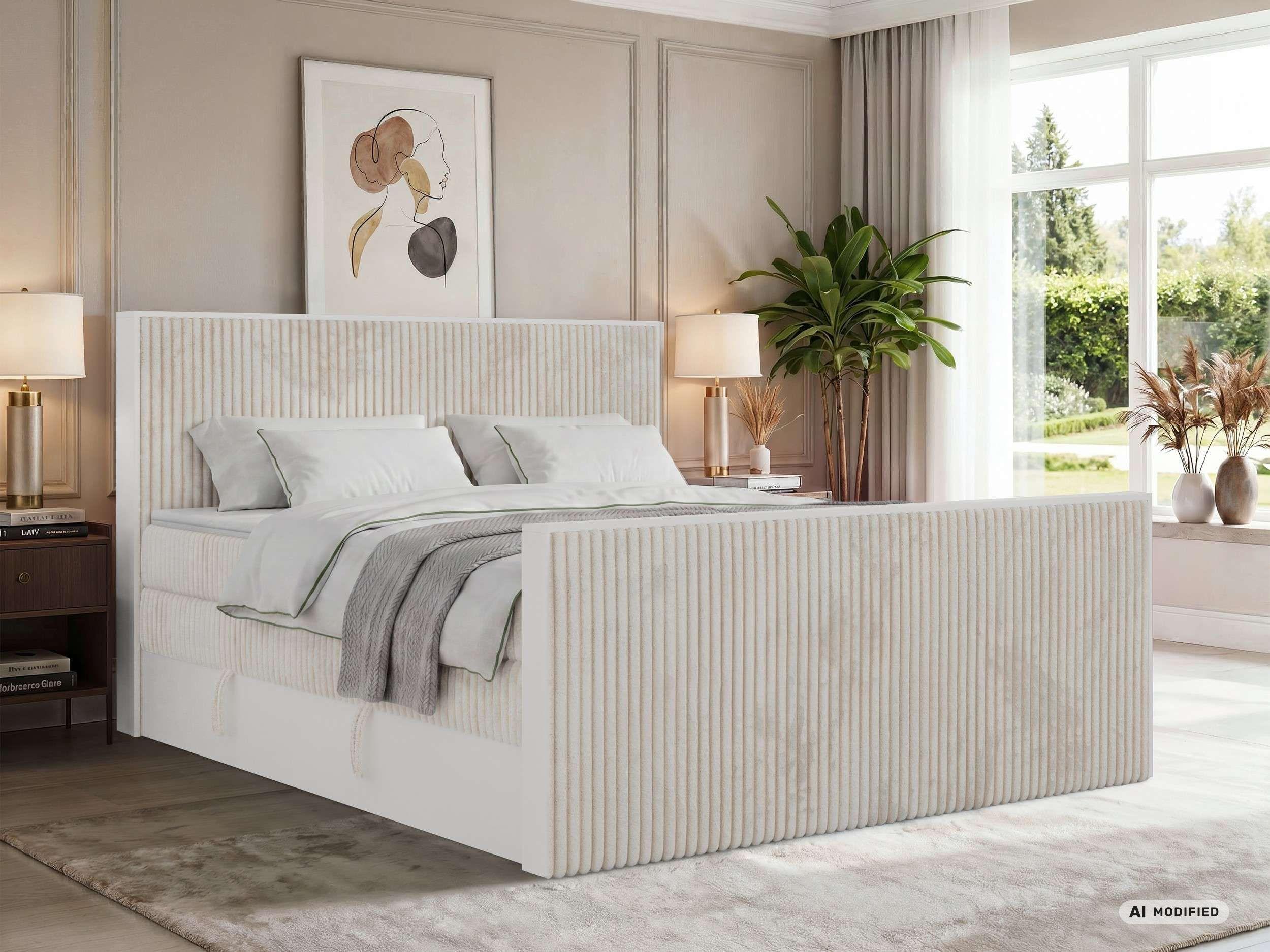 BOXSPRINGBETT TRAVIT KING DUO 160/200 - Beige Cord - Topper Visco - H3 Textil MKS Möbel > Betten > Boxspringbetten Beige