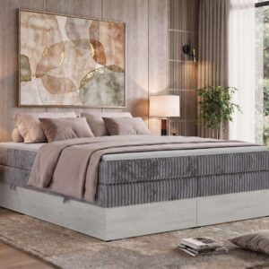 wohnli-moebel-suche-800001965710-1 BOXSPRINGBETT NORDIC ZERO KING 180/200 - Grau Cord - Topper Visco - H3 Textil MKS Möbel > Betten > Boxspringbetten Grau