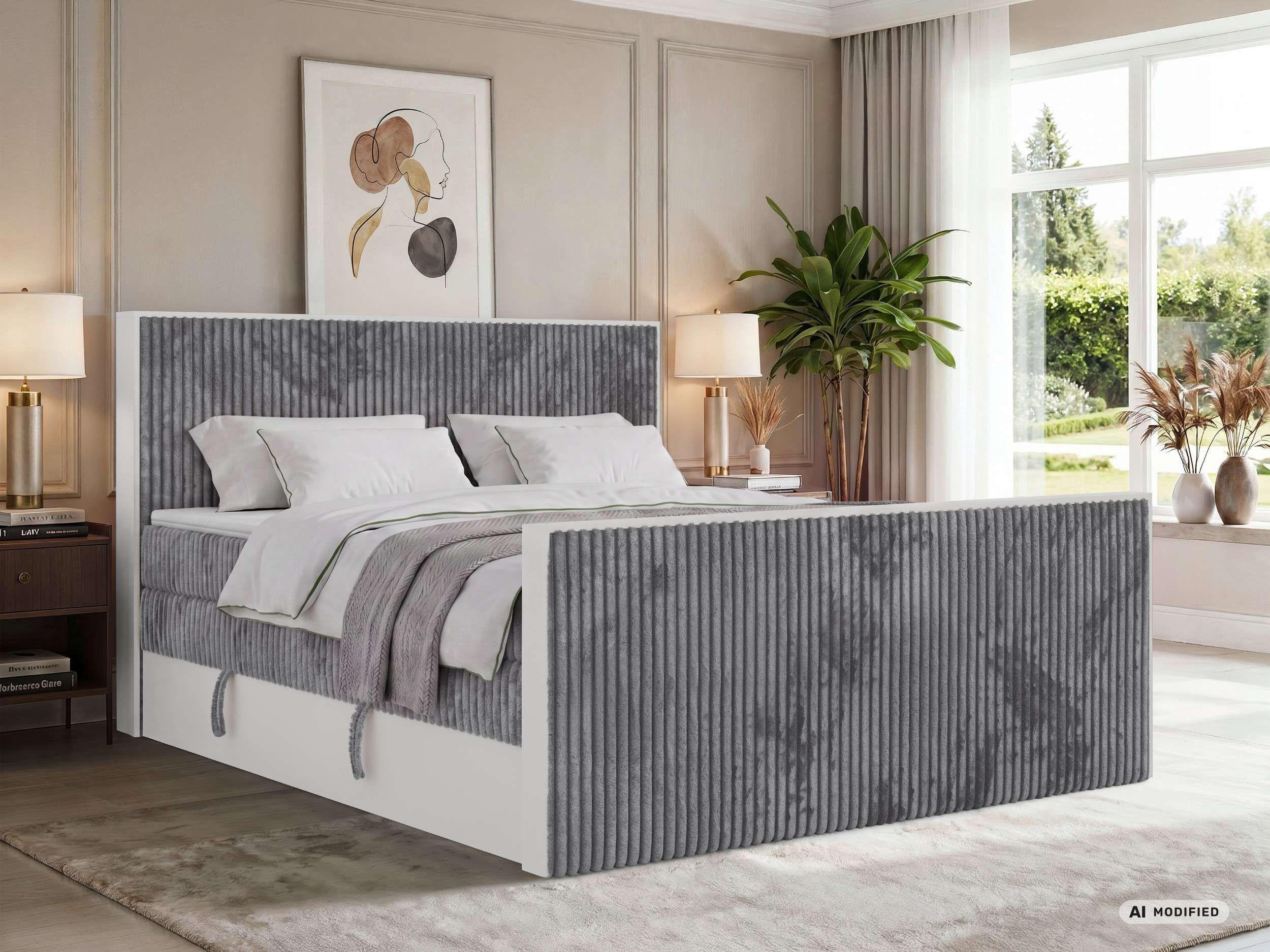 BOXSPRINGBETT TRAVIT KING DUO 180/200 - Grau Cord - Topper Visco - H3 Textil MKS Möbel > Betten > Boxspringbetten Grau