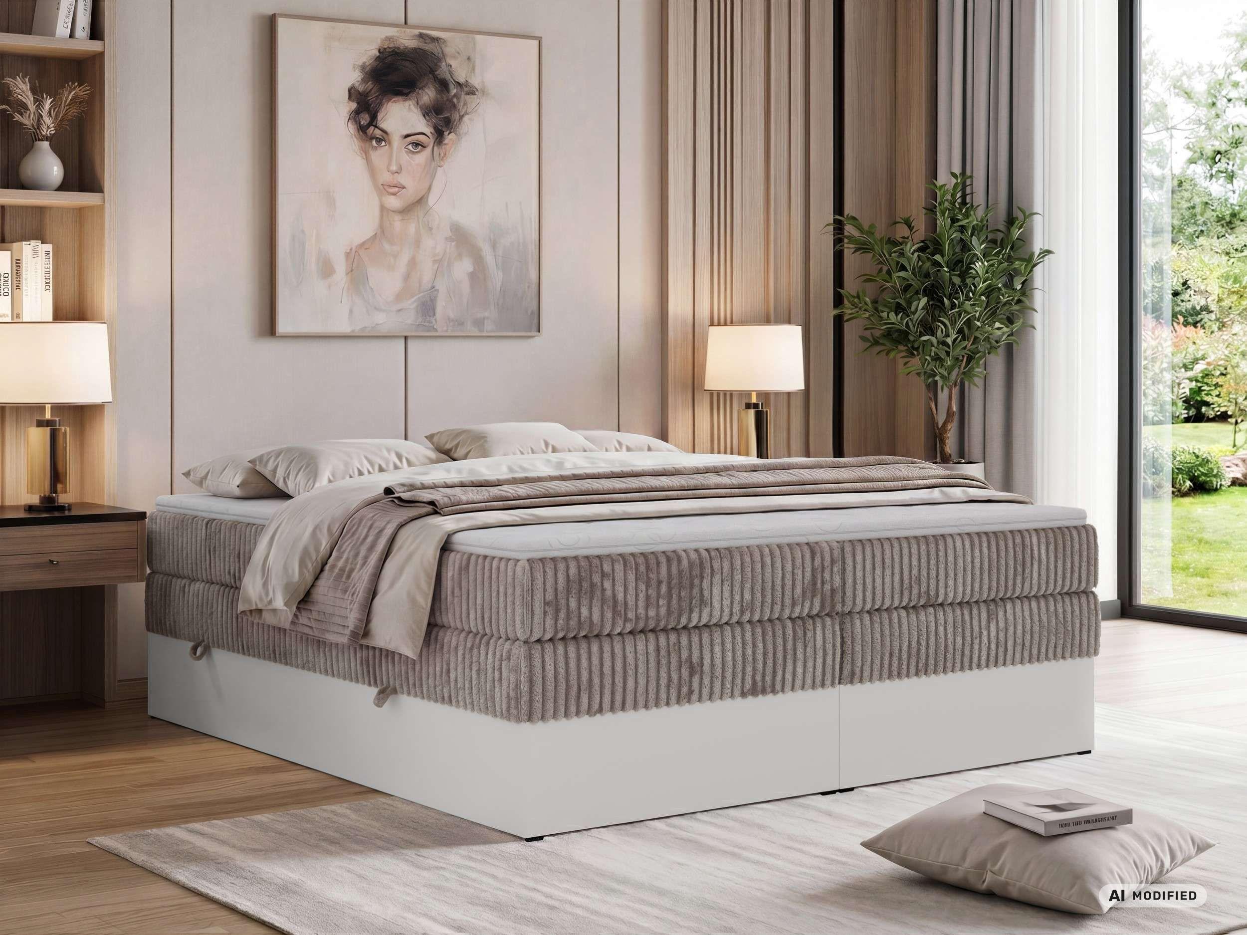 BOXSPRINGBETT TRAVIT ZERO KING 180/200 - Hellbraun Cord - Topper Visco - H3 Textil MKS Möbel > Betten > Boxspringbetten Braun