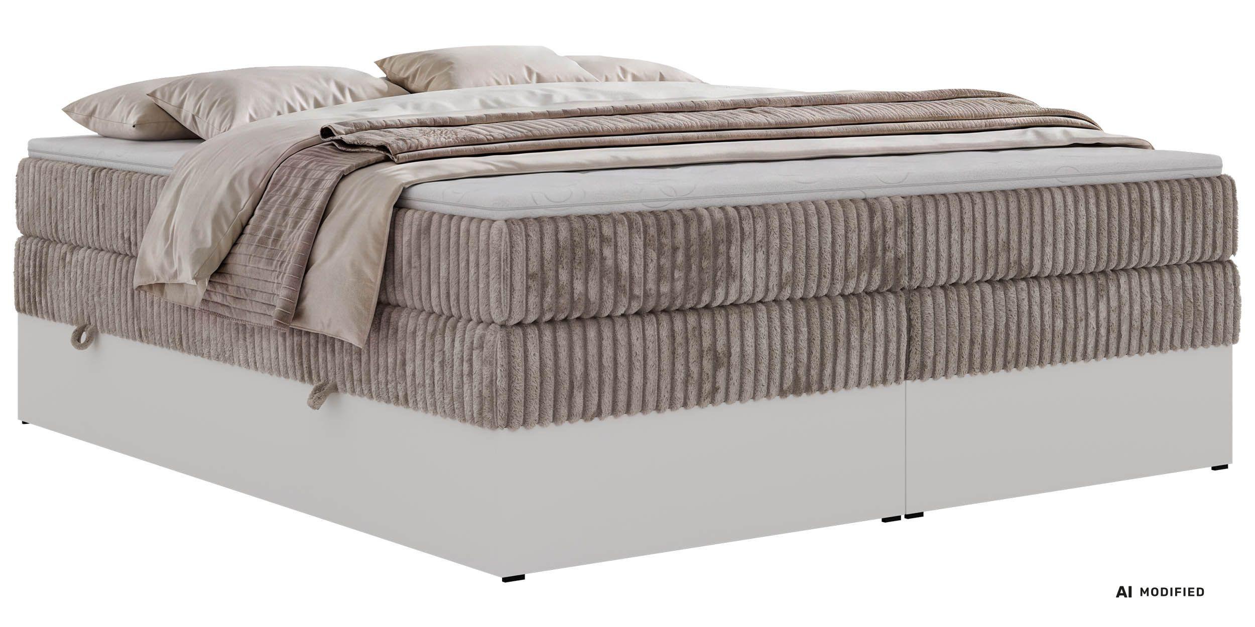 Wohnli Möbelsuche - BOXSPRINGBETT TRAVIT ZERO KING 180/200 - Hellbraun Cord - Topper Visco - H3
