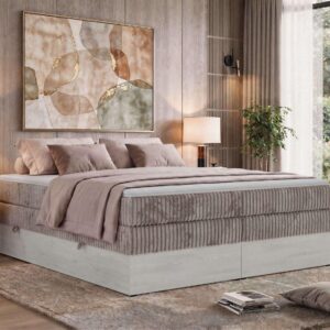wohnli-moebel-suche-800001965757-1 BOXSPRINGBETT NORDIC ZERO KING 200/200 - Hellbraun Cord - Topper Visco - H4 Textil MKS Möbel > Betten > Boxspringbetten Braun