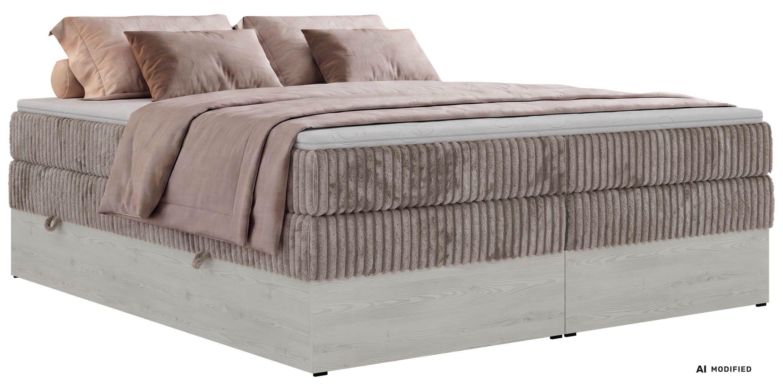 wohnli-moebel-suche-800001965757 Wohnli Möbelsuche - BOXSPRINGBETT NORDIC ZERO KING 200/200 - Hellbraun Cord - Topper Visco - H4