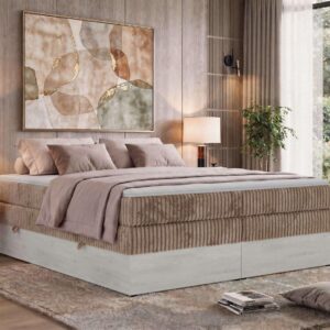 wohnli-moebel-suche-800001965759-1 BOXSPRINGBETT NORDIC ZERO KING 180/200 - Braun Cord - Topper Visco - H4 Textil MKS Möbel > Betten > Boxspringbetten Braun