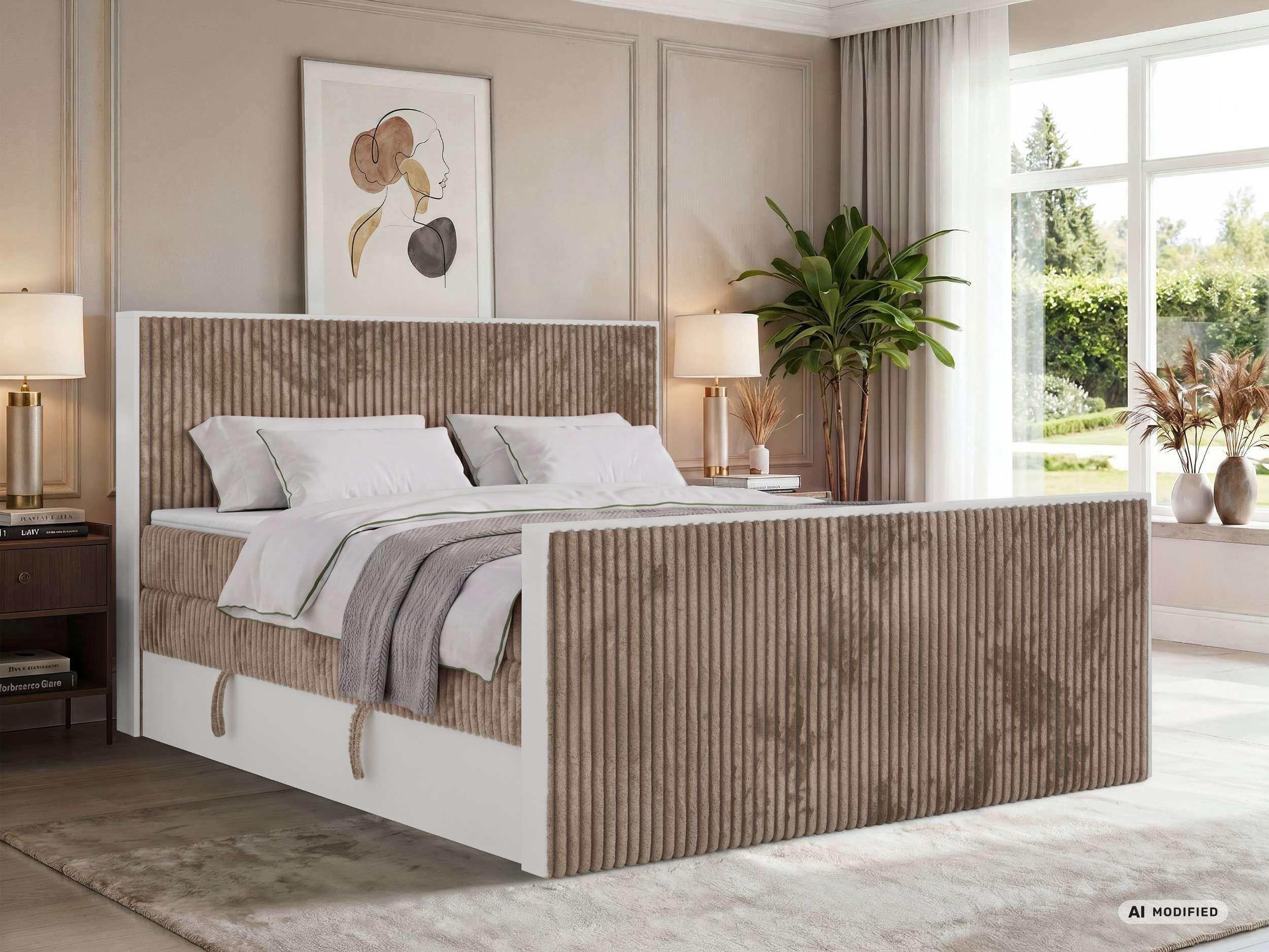 BOXSPRINGBETT TRAVIT KING DUO 200/200 - Braun Cord - Topper Visco - H4 Textil MKS Möbel > Betten > Boxspringbetten Braun