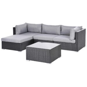 wohnli-moebel-suche-800001983125-1 GARTEN-ECKSOFA mit Tisch 4-Sitzer Polyrattan rechtsseitig Schwarz Sano Kunststoff Beliani Garten & Outdoor > Gartenmöbel > Gartenmöbel-Sets Schwarz