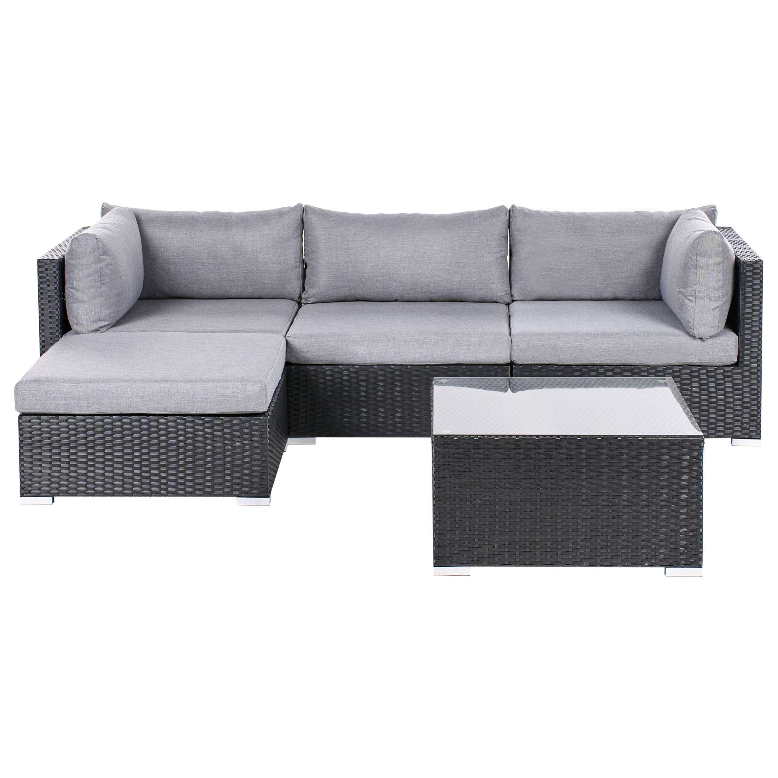 Wohnli Möbelsuche - GARTEN-ECKSOFA mit Tisch 4-Sitzer Polyrattan rechtsseitig Schwarz Sano