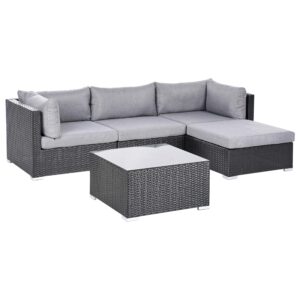 wohnli-moebel-suche-800001983126-1 GARTEN-ECKSOFA mit Tisch 4-Sitzer Polyrattan linksseitig Schwarz Sano Kunststoff Beliani Garten & Outdoor > Gartenmöbel > Gartenmöbel-Sets Schwarz