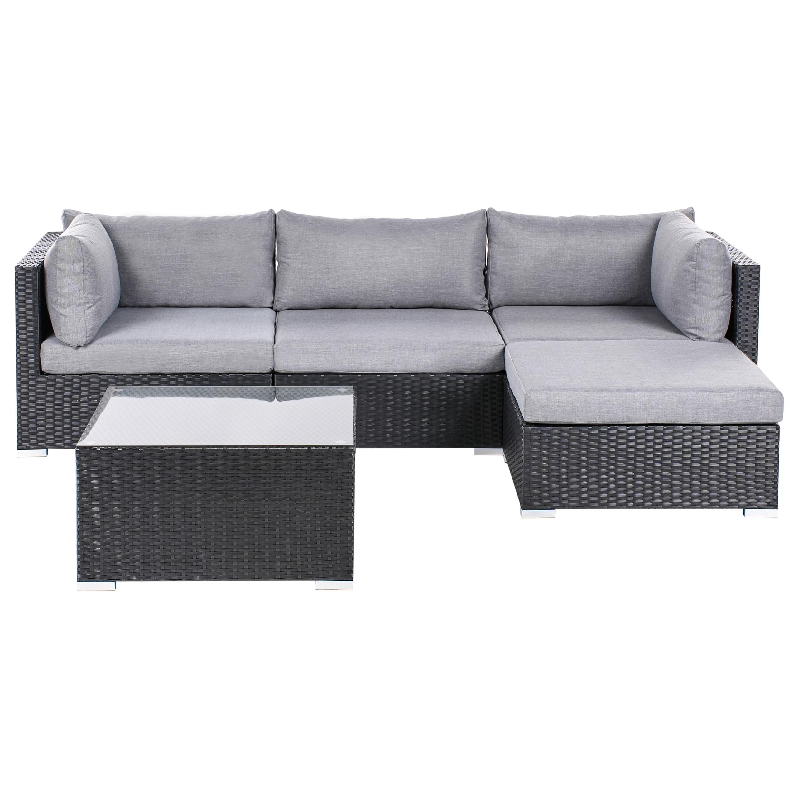 Wohnli Möbelsuche - GARTEN-ECKSOFA mit Tisch 4-Sitzer Polyrattan linksseitig Schwarz Sano