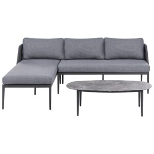 Wohnli Möbelsuche - GARTEN-ECKSOFA mit Tisch 3-Sitzer Metall rechtsseitig Grau Leffe