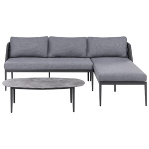 Wohnli Möbelsuche - GARTEN-ECKSOFA mit Tisch 3-Sitzer Metall linksseitig Grau Leffe
