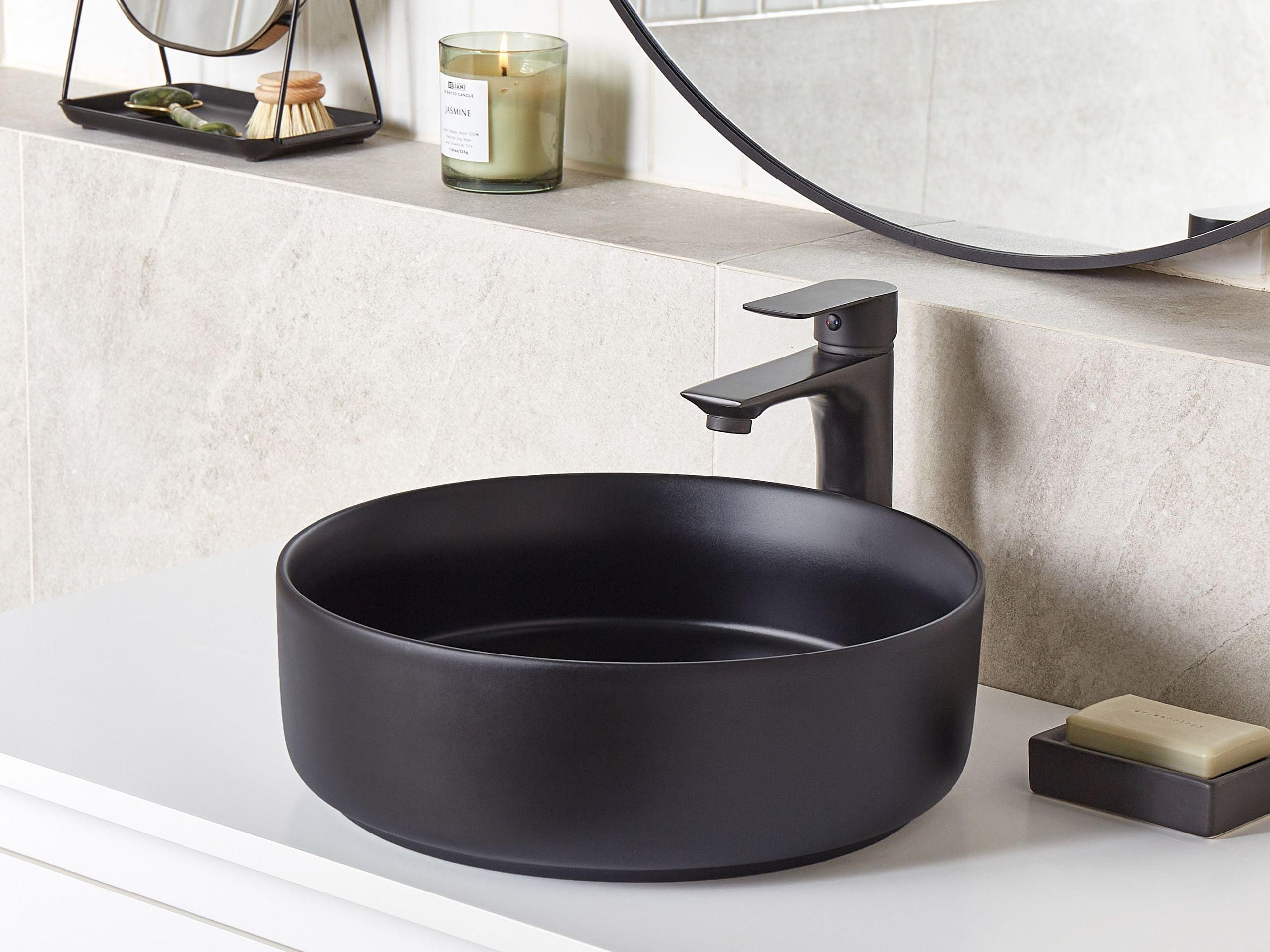 AUFSATZWASCHBECKEN Schwarz 36 cm Keramik Calig Keramik Beliani Möbel > Schränke > Badezimmerschränke Schwarz