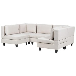 5-SITZER-MODULSOFA U-förmiges Hellbeige Stoff Unstad Textil Beliani Möbel > Sofas & Couches > Wohnlandschaften > Wohnlandschaften U-Form Beige