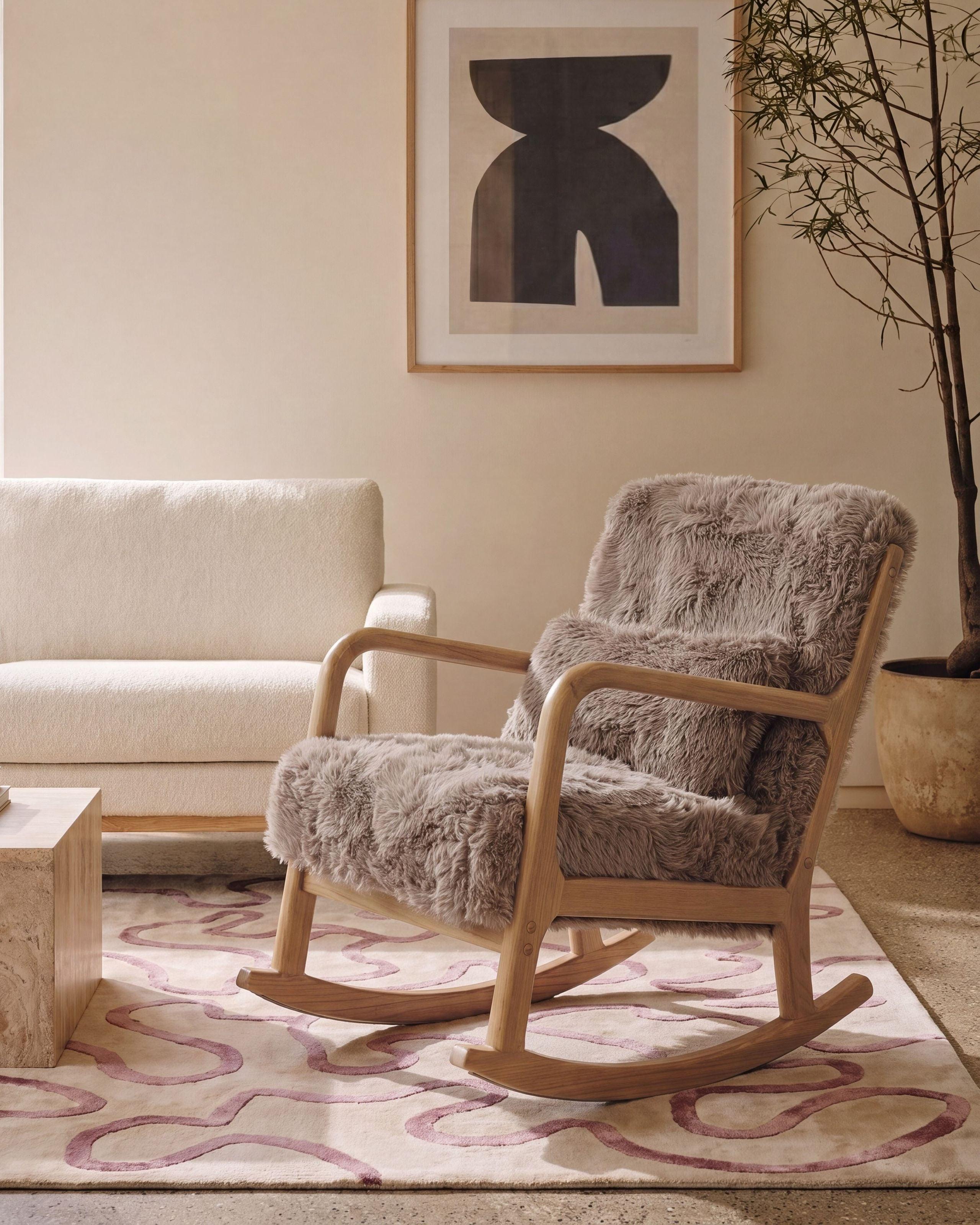 SCHAUKELSESSEL Webpelz Taupe Skovde Textil Beliani Möbel > Sessel > Relaxsessel Taupe