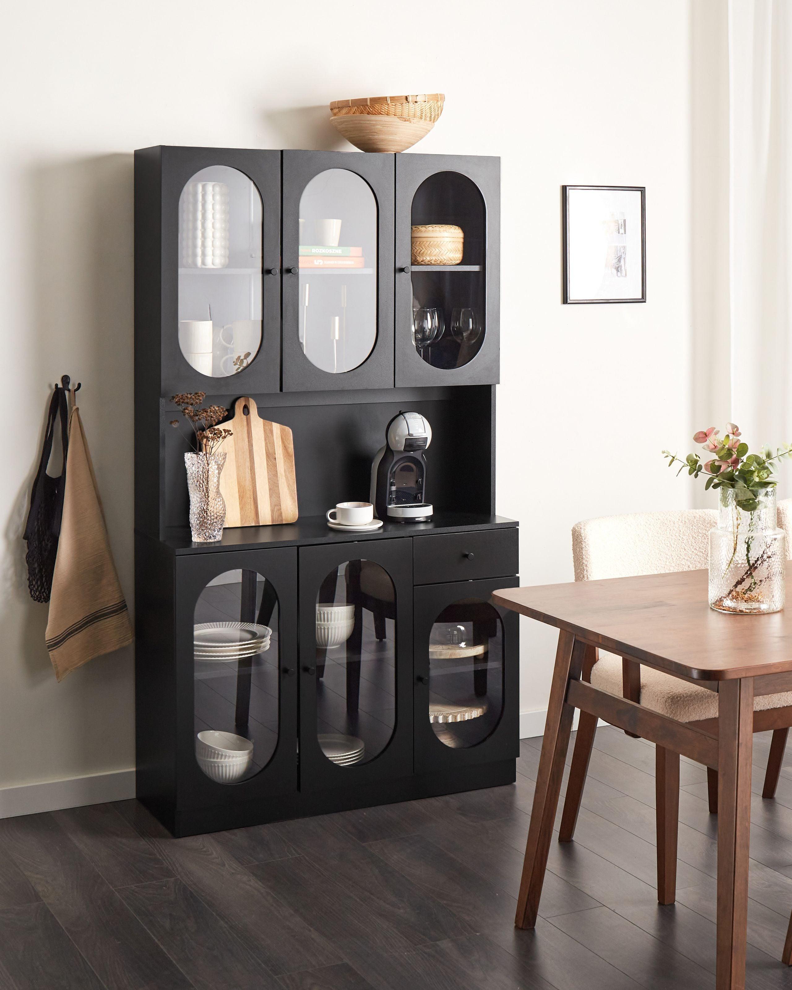 VITRINE mit Glastüren 100 cm Schwarz Langford Holzwerkstoff Beliani Möbel > Schränke > Vitrinen Schwarz