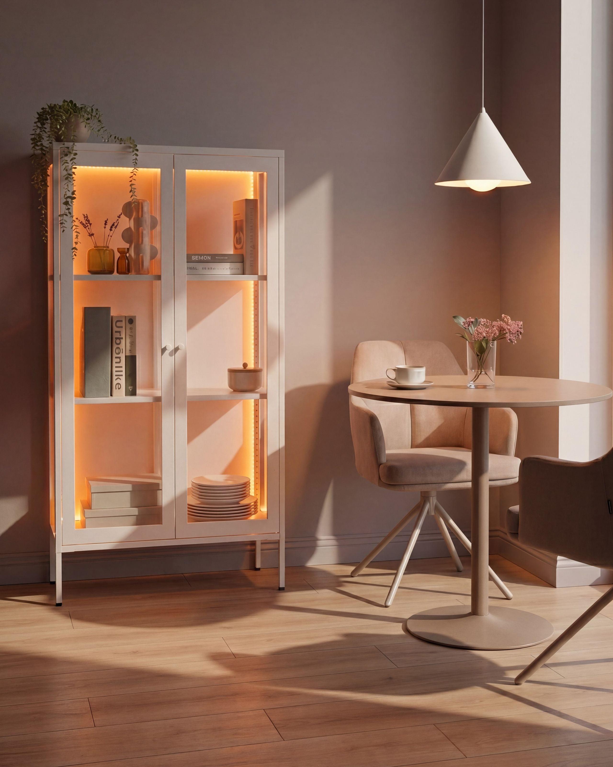 VITRINE mit Glastüren Metall 90 cm Weiß Nash Metall Beliani Möbel > Schränke > Vitrinen Weiß