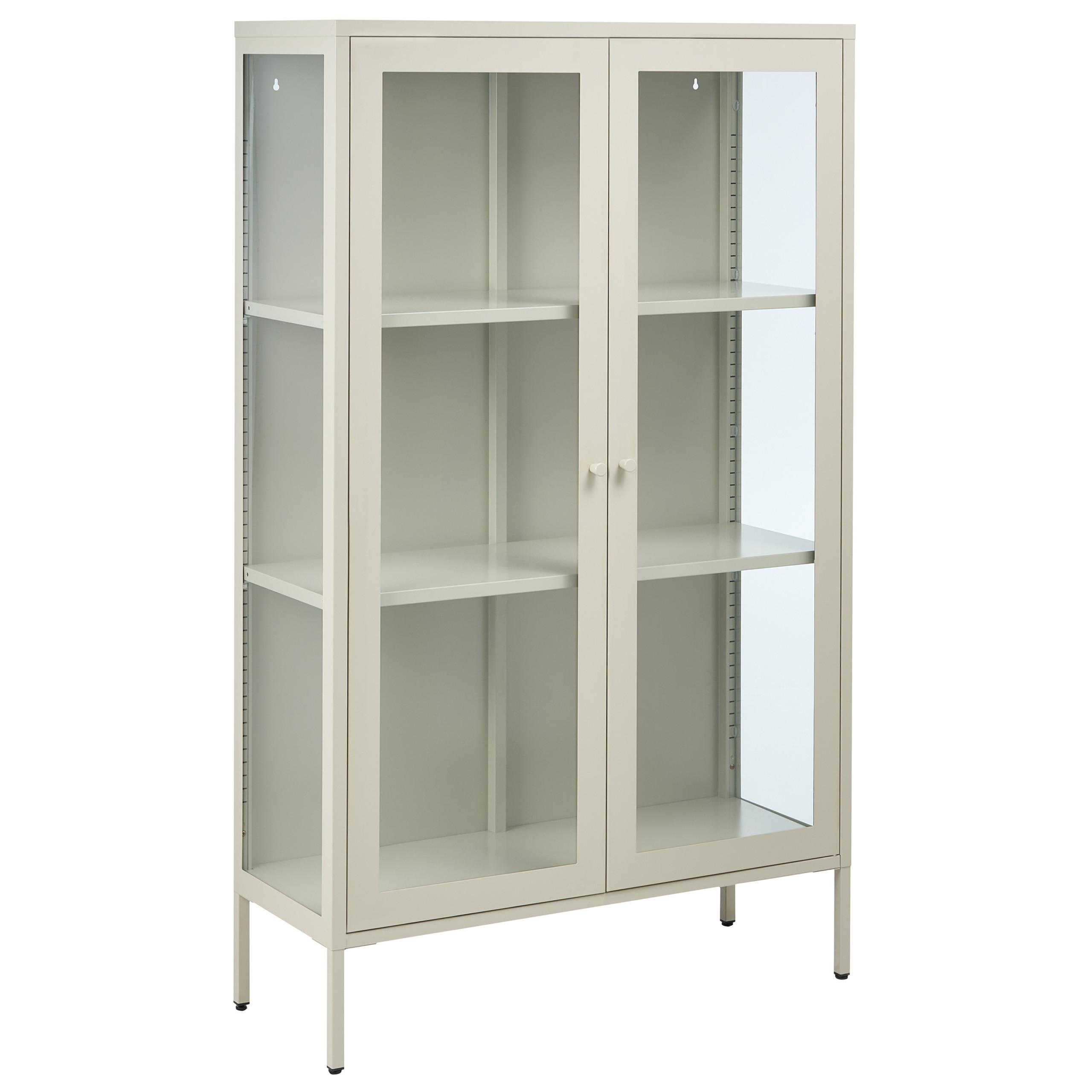 wohnli-moebel-suche-800001983464 Wohnli Möbelsuche - VITRINE mit Glastüren Metall 90 cm Hellbeige Nash