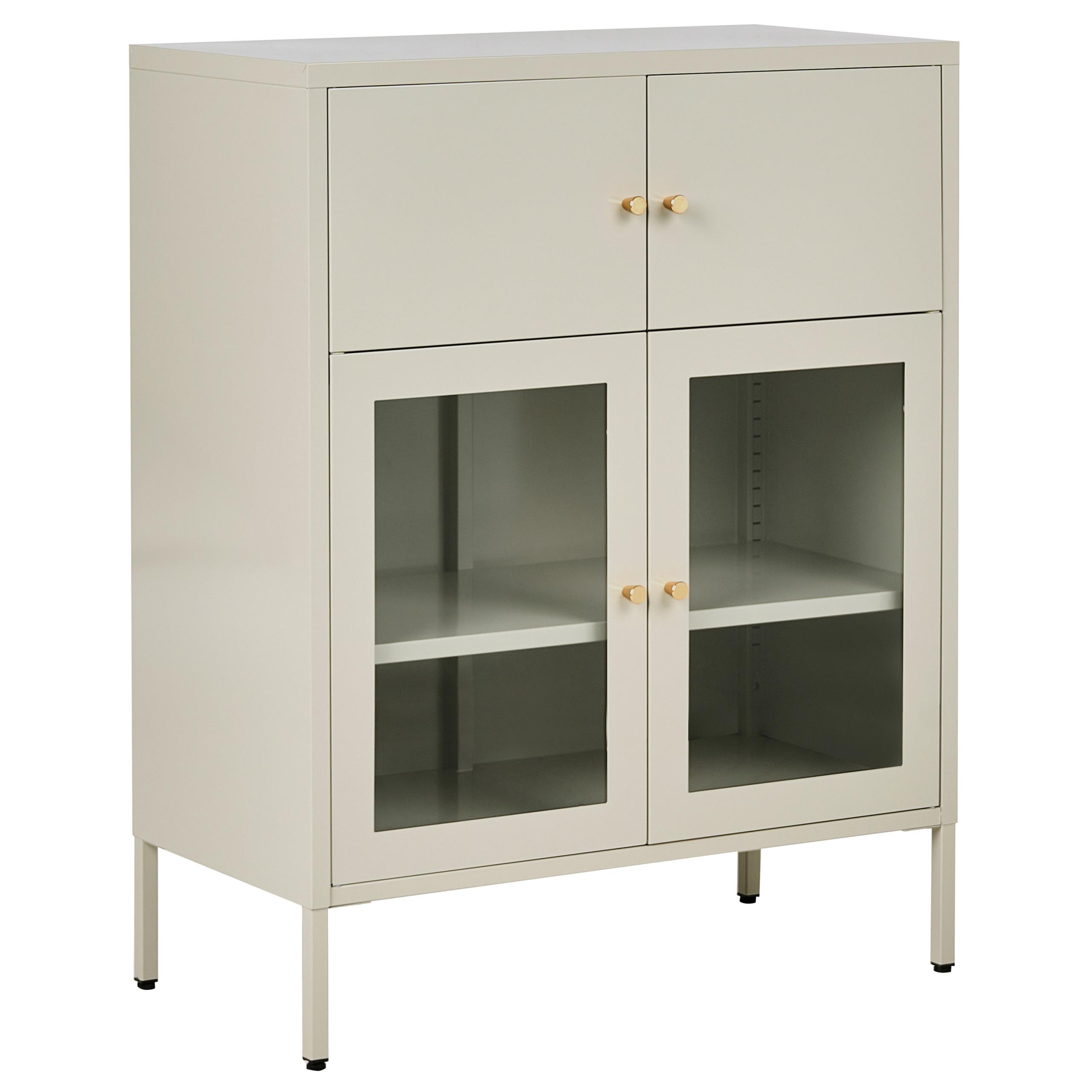 wohnli-moebel-suche-800001983471 Wohnli Möbelsuche - VITRINE mit Glastüren Metall 80 cm Hellbeige Esholt