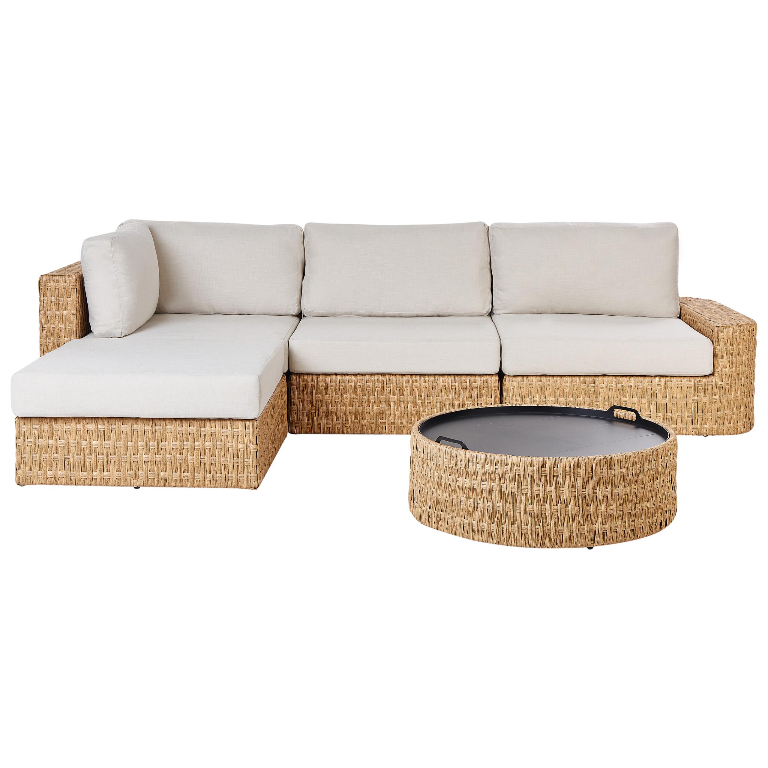Wohnli Möbelsuche - GARTEN-ECKSOFA mit Tisch 4-Sitzer Polyrattan rechtsseitig Beige Oliveri