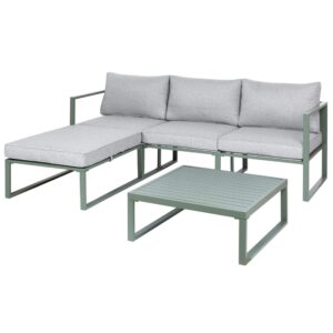 wohnli-moebel-suche-800001983606-1 GARTEN-ECKSOFA mit Tisch 3-Sitzer Metall Grün Olang Metall Beliani Garten & Outdoor > Gartenmöbel > Gartenmöbel-Sets Grau