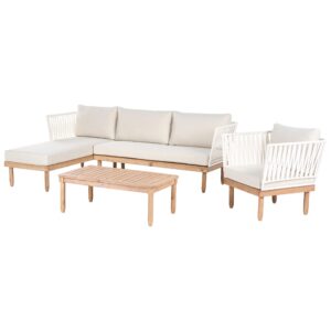 wohnli-moebel-suche-800001983608-1 LOUNGE-SET mit Tisch 4-Sitzer Akazienholz rechtsseitig Weiß Cremona Holz Beliani Garten & Outdoor > Gartenmöbel > Gartenmöbel-Sets Weiß