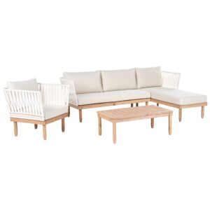 wohnli-moebel-suche-800001983620-1 LOUNGE-SET mit Tisch 4-Sitzer Akazienholz linksseitig Weiß Cremona Holz Beliani Garten & Outdoor > Gartenmöbel > Gartenmöbel-Sets Weiß