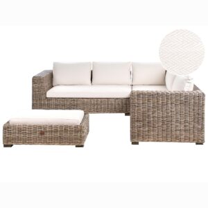 Wohnli Möbelsuche - GARTEN-ECKSOFA mit Ottomane 5-Sitzer Rattan Grau Rinella