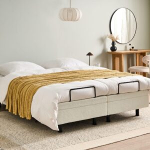 wohnli-moebel-suche-800001983809-1 BETT verstellbar ohne Kopfteil Bouclé 160/200 cm Cremeweiß Duke Textil Beliani Möbel > Betten Weiß