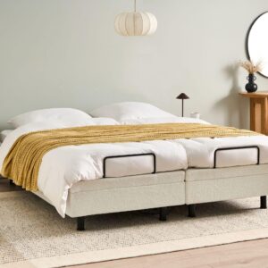 wohnli-moebel-suche-800001983812-1 BETT verstellbar ohne Kopfteil Bouclé 180/200 cm Cremeweiß Duke Textil Beliani Möbel > Betten Weiß