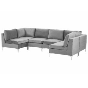 wohnli-moebel-suche-800001983813-1 6-SITZER-MODULSOFA U-förmiges Grau Samtstoff Evja Textil Beliani Möbel > Sofas & Couches > Wohnlandschaften > Wohnlandschaften U-Form Grau