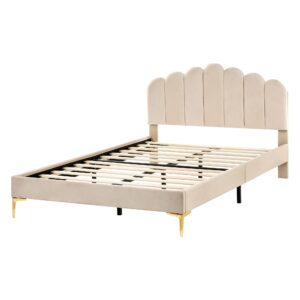 BETT mit Lattenrost 140/200 Samtstoff Beige Sauvian Textil Beliani Möbel > Betten Beige