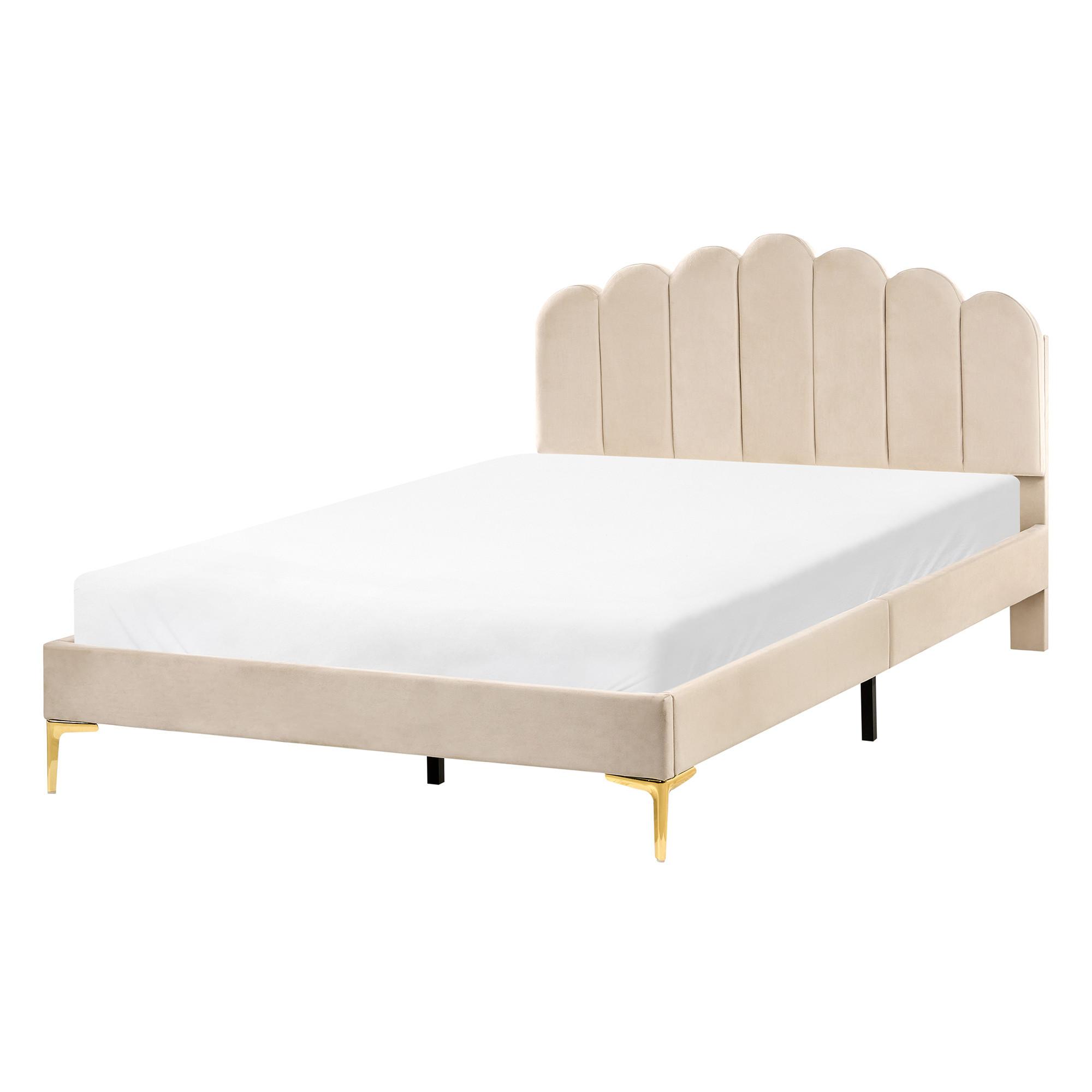 Wohnli Möbelsuche - BETT mit Lattenrost 140/200 Samtstoff Beige Sauvian