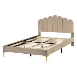 wohnli-moebel-suche-800001983847-1 BETT mit Lattenrost 120/200 Samtstoff Taupe Sauvian Textil Beliani Möbel > Betten Taupe