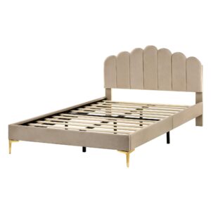 wohnli-moebel-suche-800001983856-1 BETT mit Lattenrost 140/200 Samtstoff Taupe Sauvian Textil Beliani Möbel > Betten Taupe